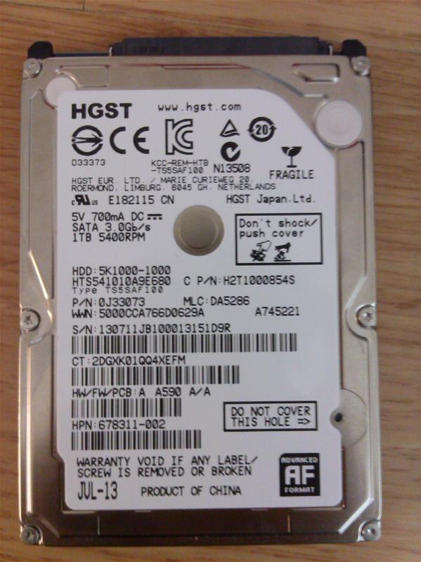 HGST HTS541010A9E680 - 15-Jul-2013 - JB100013151D9R - photo-1