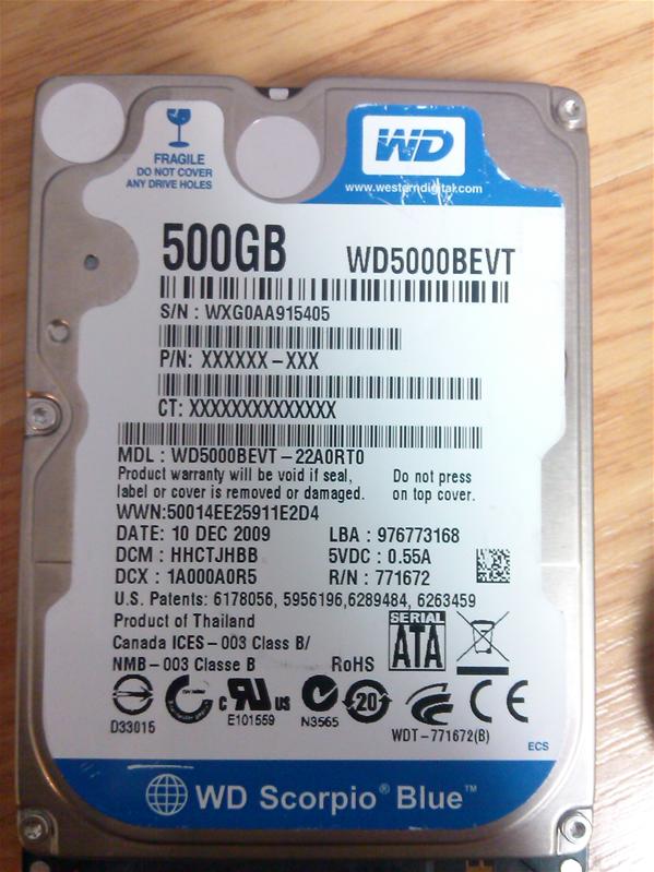 WD5000BEVT-22A0RT0 - 11-Dec-2009 - WD-WXG0AA915405 - photo-1